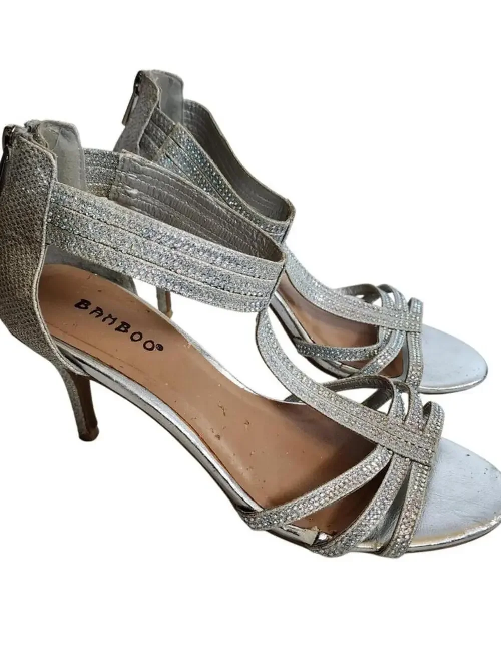 Bakboo Size 8 Sparkling Silver Sandal Heels Shoes